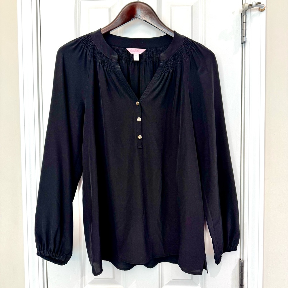 Lilly Pulitzer Silk Elsa Blouse - Black - Medium